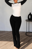 Casual Solid Color Contrast O Neck Long Sleeve Two Pieces