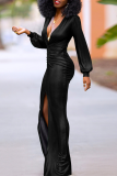 Elegant Solid Color Ruched Deep V Neck Evening Dresses