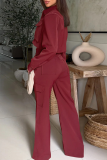 Casual Solid Color Pocket Zipper Collar Long Sleeve Two Pieces