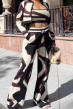 Casual Print Zipper Zipper Collar Long Sleeve Three Pieces