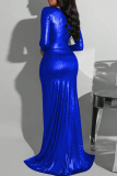 Sexy Solid Color High Slit Deep V Neck Long Dresses
