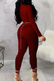 Sexy Solid Color Hollow Out O Neck Skinny Jumpsuits
