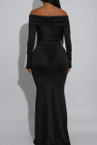 Sexy Solid Color Metal Accessories Trim Off Shoulder Long Dresses
