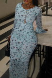 Casual Print Patchwork O Neck Long Dresses