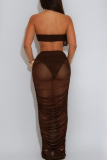 Sexy Solid Color Metal Accessories Trim Strapless Sleeveless Two Pieces