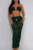 Sexy Solid Color Metal Accessories Trim Strapless Sleeveless Two Pieces