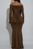 Sexy Solid Color Metal Accessories Trim Off Shoulder Long Dresses