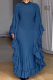 Elegant Solid Color Flounce Half A Turtleneck Long Dresses