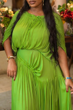 Elegant Solid Color Ruched O Neck Long Dresses
