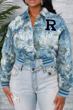 Casual Letters Embroidered Turndown Collar Outerwear