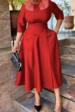 Casual Solid Color Pocket O Neck Long Dresses