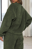 Casual Solid Color Draw String O Neck Long Sleeve Two Pieces