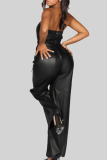 Sexy Solid Color Pocket Strapless Regular Jumpsuits