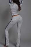 Casual Stripe Contrast Zipper Collar Long Sleeve Two Pieces