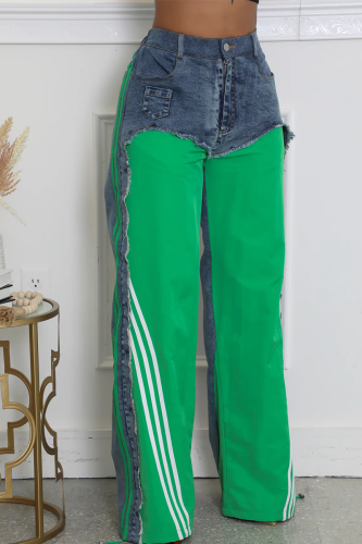 Casual Stripe Contrast Loose Denim Jeans