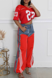 Casual Stripe Contrast Loose Denim Jeans
