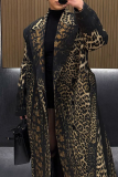 Casual Leopard Print Strap Design Turndown Collar Outerwear
