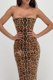 Sexy Leopard Print Sequins Strapless Wrapped Skirt Dresses