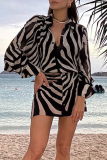 Sexy Print Buckle Turndown Collar Dresses