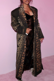 Casual Leopard Print Strap Design Turndown Collar Outerwear