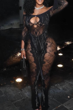 Sexy Solid Color See-Through Hot Drill Lingerie