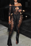 Sexy Solid Color See-Through Hot Drill Lingerie