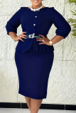 Elegant Solid Color Pleated O Neck Wrapped Skirt Dresses