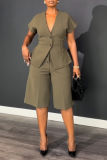 Elegant Solid Color Strap Design V Neck Short Sleeve Two Pieces