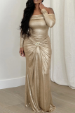 Elegant Solid Color Ruched Off Shoulder Long Dresses