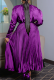 Elegant Solid Color Pleated V Neck Plus Size Two Pieces