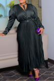 Elegant Solid Color Pleated V Neck Plus Size Two Pieces