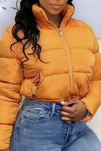 Casual Solid Color Zipper Mandarin Collar Outerwear