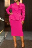 Elegant Solid Color Patchwork V Neck Long Plus Size Dresses