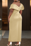 Elegant Solid Color Slit V Neck Long Plus Size Dresses