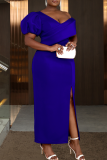 Elegant Solid Color Slit V Neck Long Plus Size Dresses