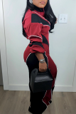 Casual Contrast Zipper Collar Long Sleeve Two Pieces