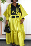 Casual Embroidery Contrast V Neck Long Dresses