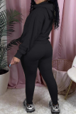 Casual Solid Color Pocket Hooded Long Sleeve Two Pieces