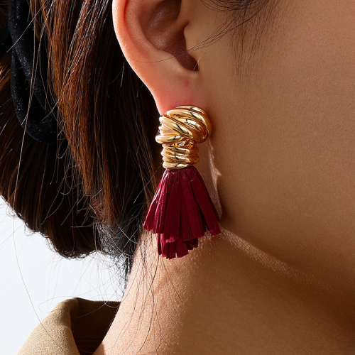 Daily Solid Color Fringed Trim Irregular Earrings