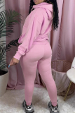 Casual Solid Color Pocket Hooded Long Sleeve Two Pieces