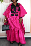 Casual Embroidery Contrast V Neck Long Dresses