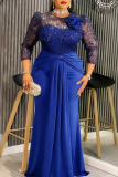 Elegant Solid Color Lace Sequins O Neck Evening Plus Size Dresses