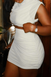 Sexy Solid Color Hollow Out O Neck Wrapped Skirt Dresses