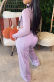 Casual Solid Color Draw String O Neck Long Sleeve Two Pieces