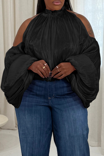 Casual Solid Color Hollow Out Mandarin Collar Plus Size Tops