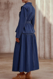 Casual Solid Color With Belt Turndown Collar Long Sleeve Two Pieces