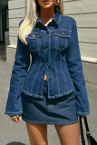 Casual Solid Color Buckle Turndown Collar Tops