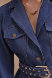 Casual Solid Color With Belt Turndown Collar Long Sleeve Two Pieces