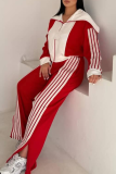 Casual Stripe Contrast Zipper Collar Long Sleeve Two Pieces