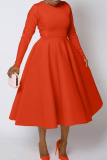 Elegant Solid Color Zipper O Neck A Line Plus Size Dresses